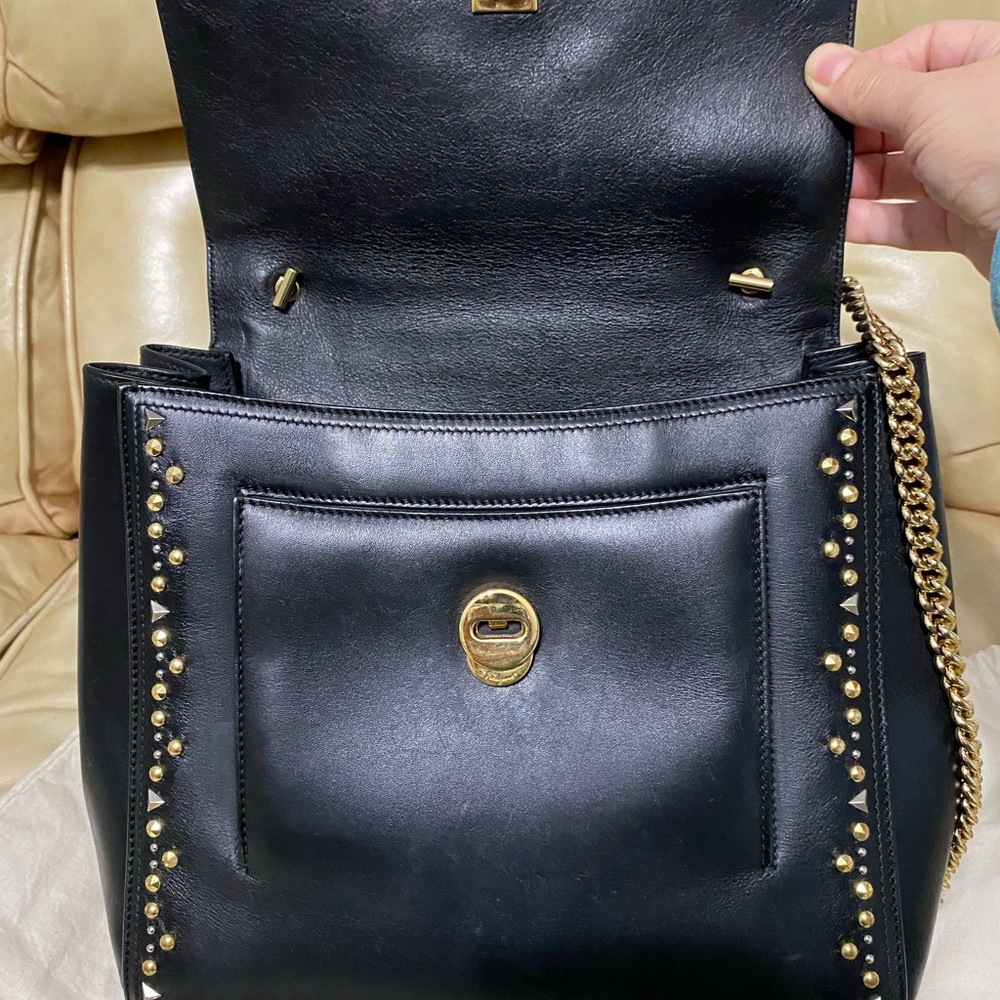 Salvatore Ferragamo COA Leather Satchel Studded Carrie Vara Bow Chain Top Handle - Picture 8 of 12